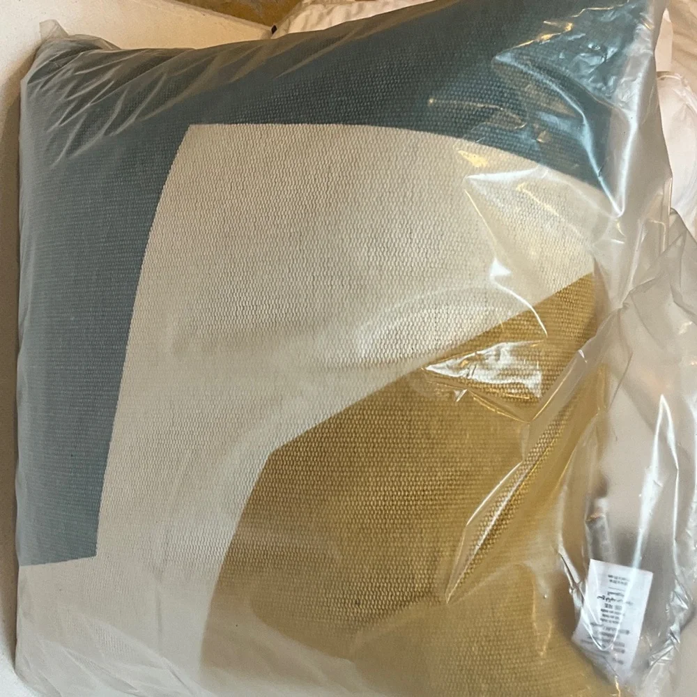 West Elm Geometric Accent Pillow - Blue, Gold, and Cream